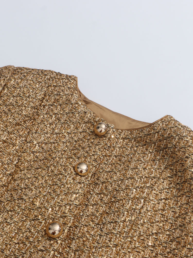 TWOTWINSTYLE Round Neck Patchwork Button Tunic Temperament Coat