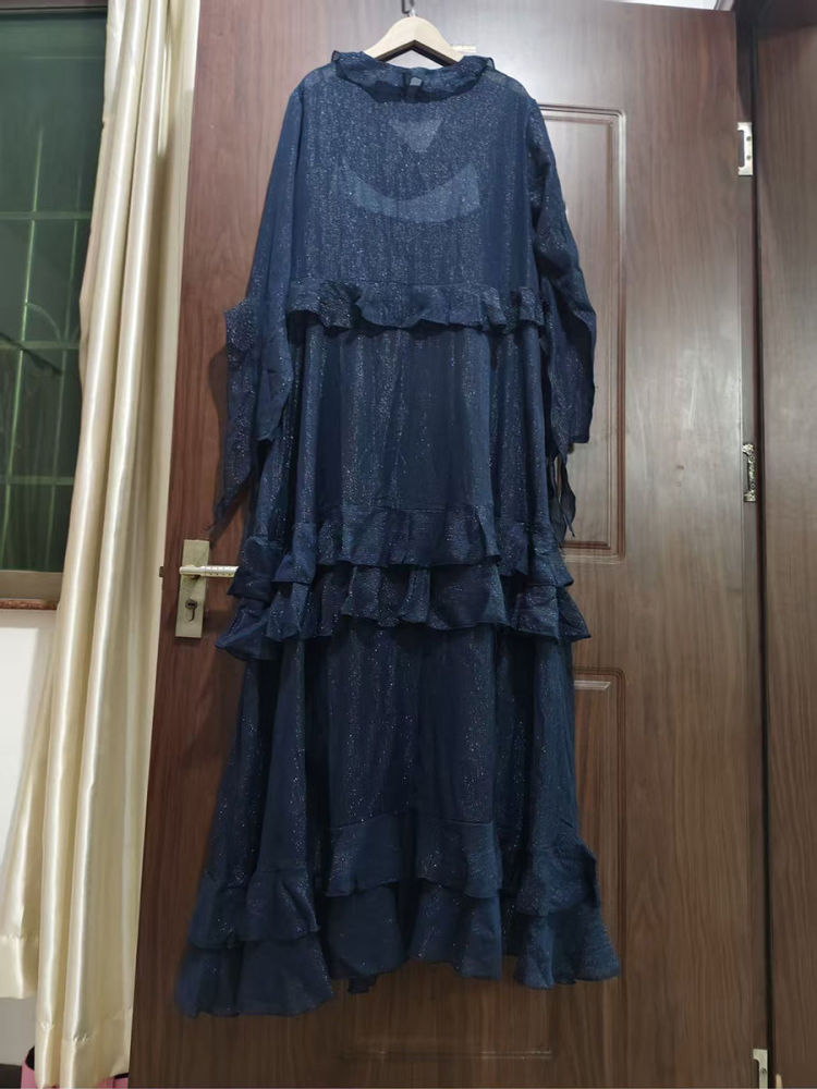 TWOTWINSTYLE V Neck Spliced Ruffles Fashion Midi Dress