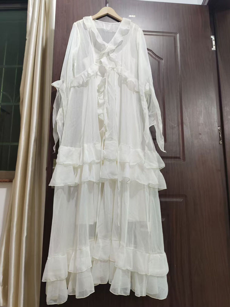TWOTWINSTYLE V Neck Spliced Ruffles Fashion Midi Dress
