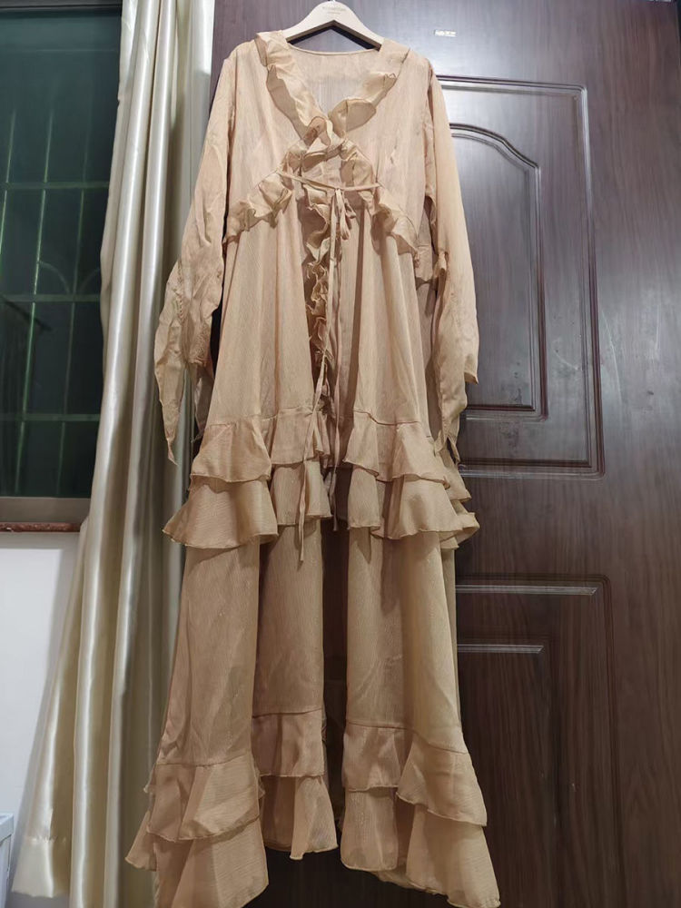 TWOTWINSTYLE V Neck Spliced Ruffles Fashion Midi Dress