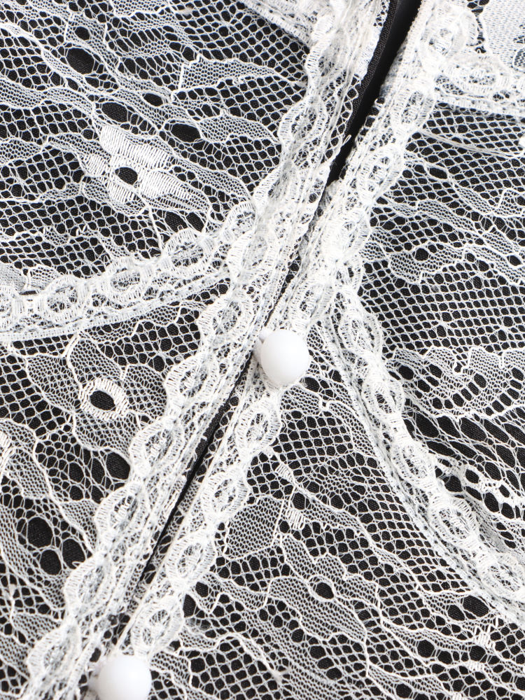 TWOTWINSTYLE Lapel Patchwork Lace Temperament Coat