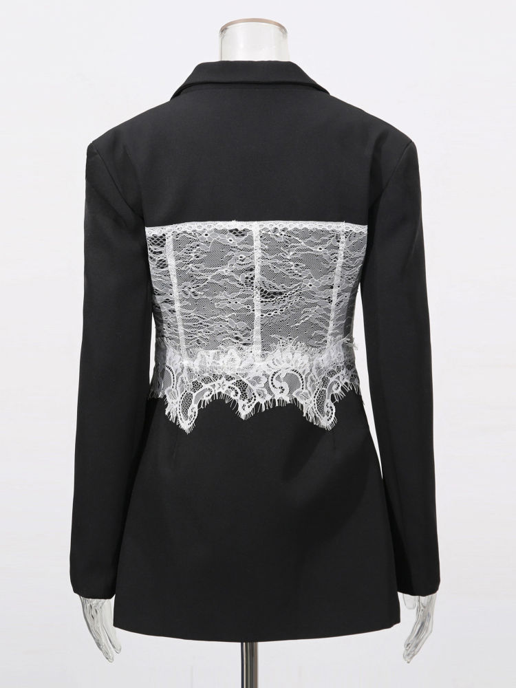 TWOTWINSTYLE Lapel Patchwork Lace Temperament Coat