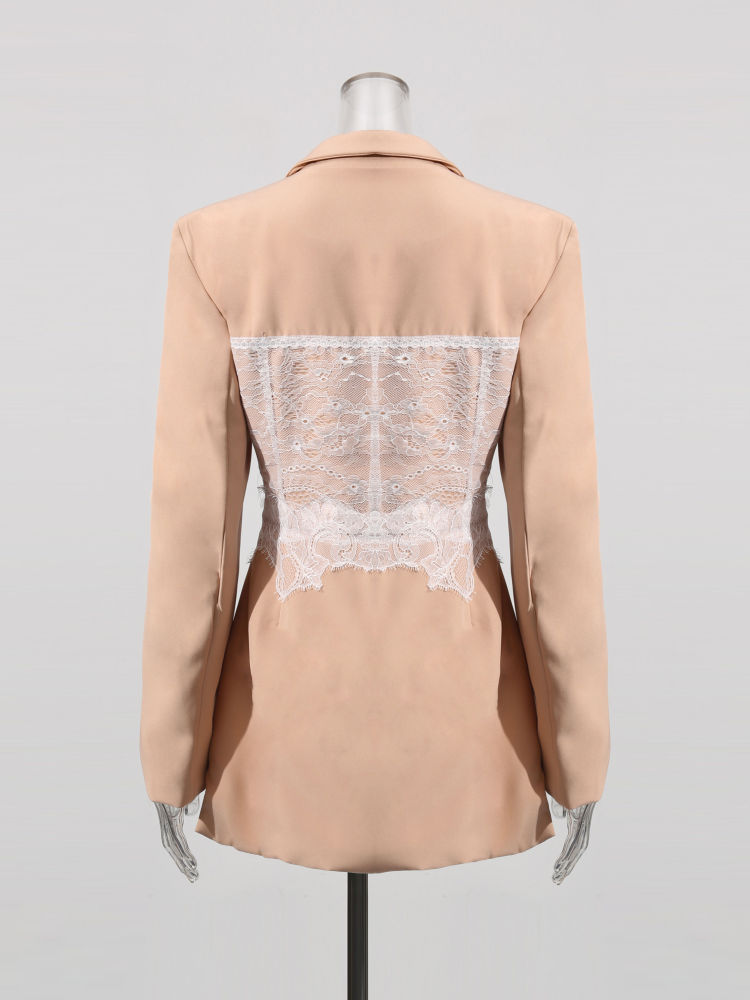 TWOTWINSTYLE Lapel Patchwork Lace Temperament Coat