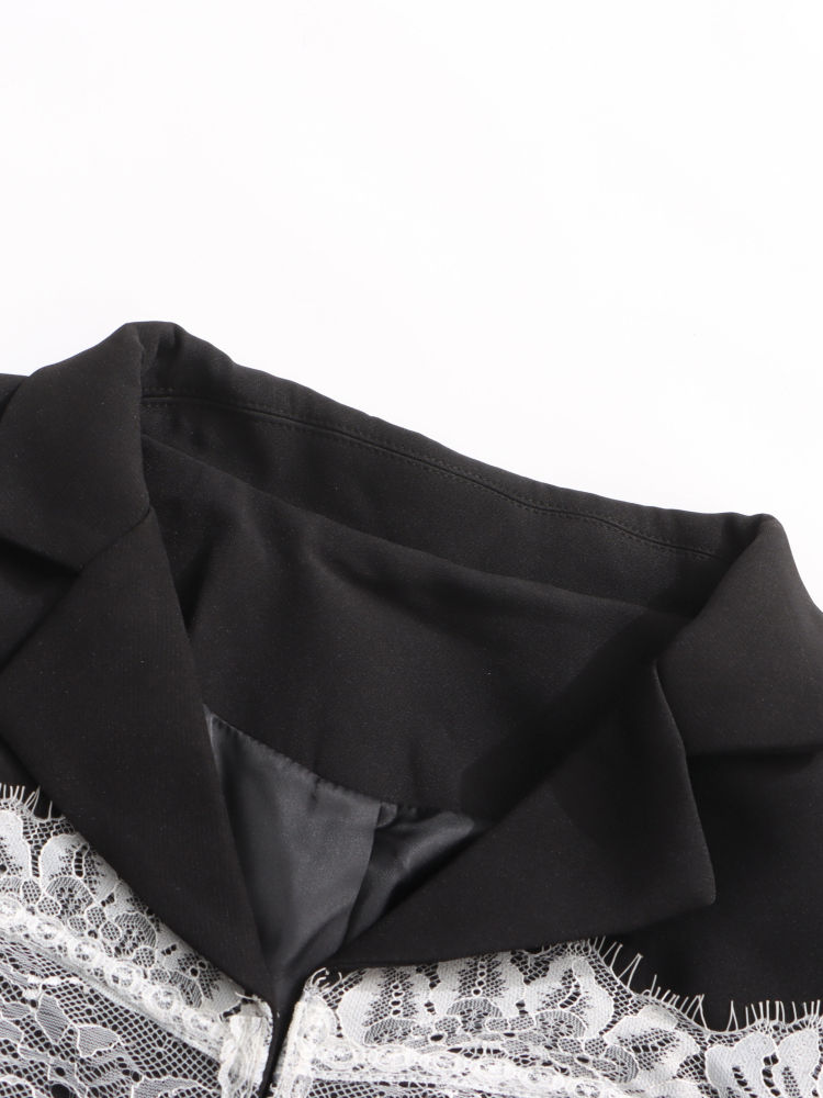 TWOTWINSTYLE Lapel Patchwork Lace Temperament Coat