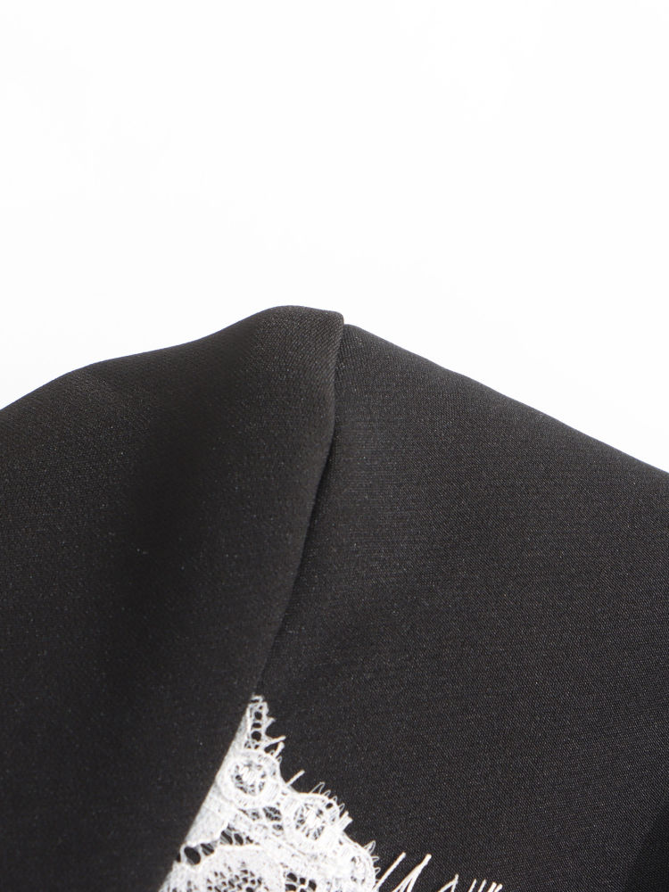 TWOTWINSTYLE Lapel Patchwork Lace Temperament Coat