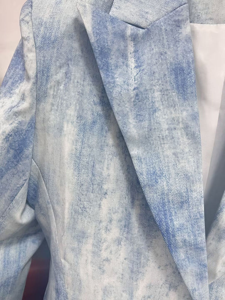 TWOTWINSTYLE Lapel Spliced Single Breasted Blue and white Tie Dye Fashion Two Piece Set