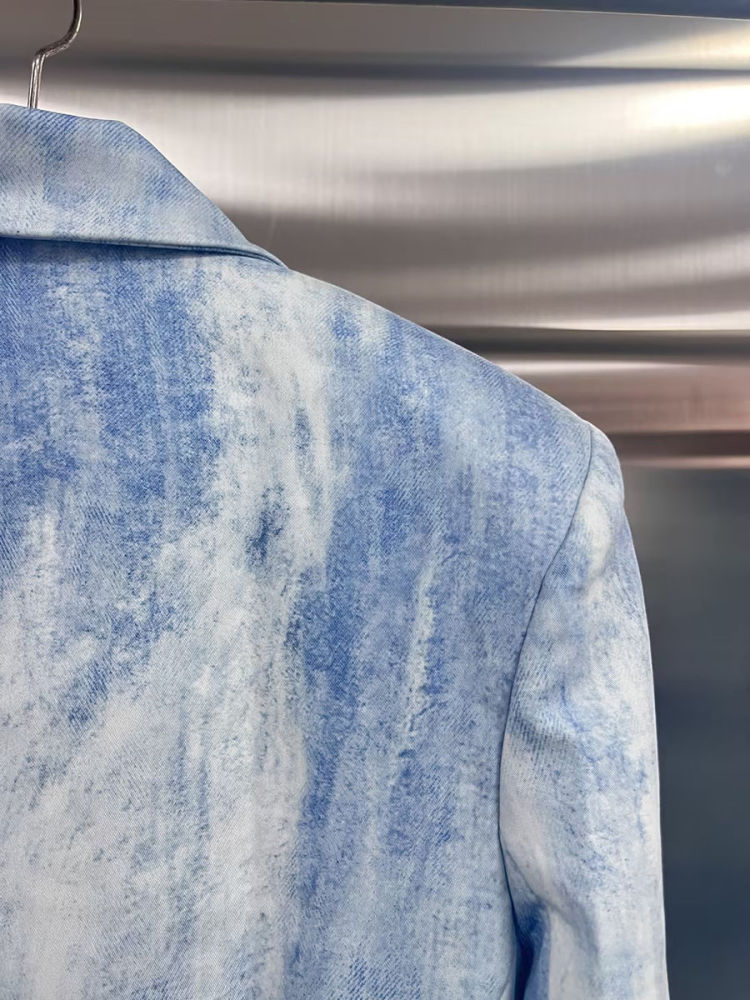 TWOTWINSTYLE Lapel Spliced Single Breasted Blue and white Tie Dye Fashion Two Piece Set