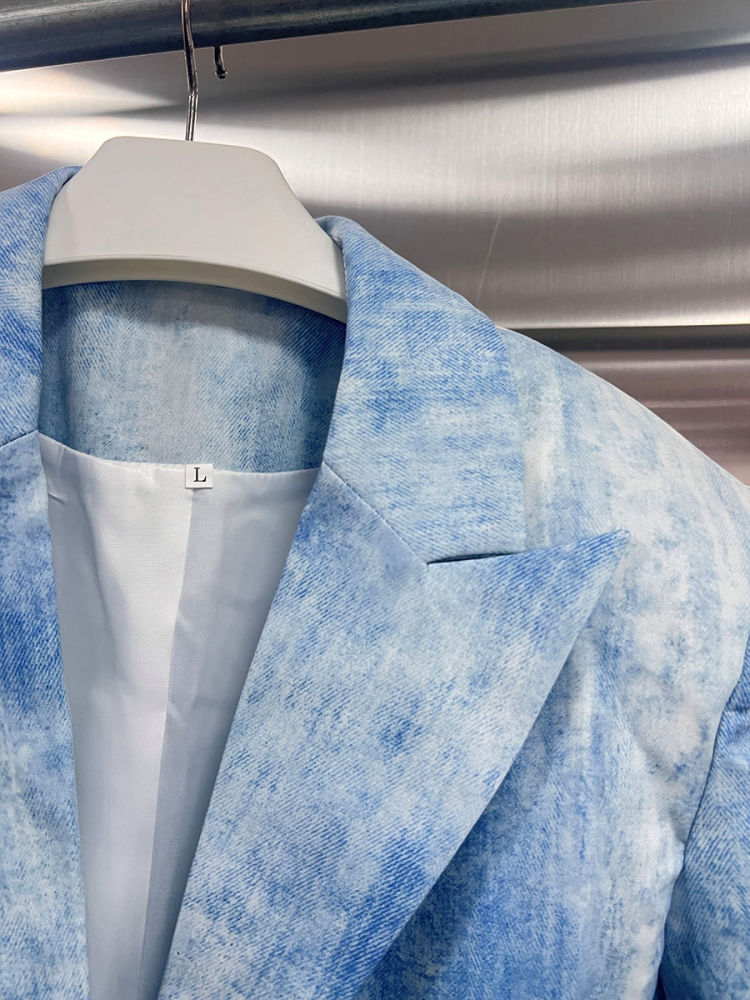 TWOTWINSTYLE Lapel Spliced Single Breasted Blue and white Tie Dye Fashion Two Piece Set