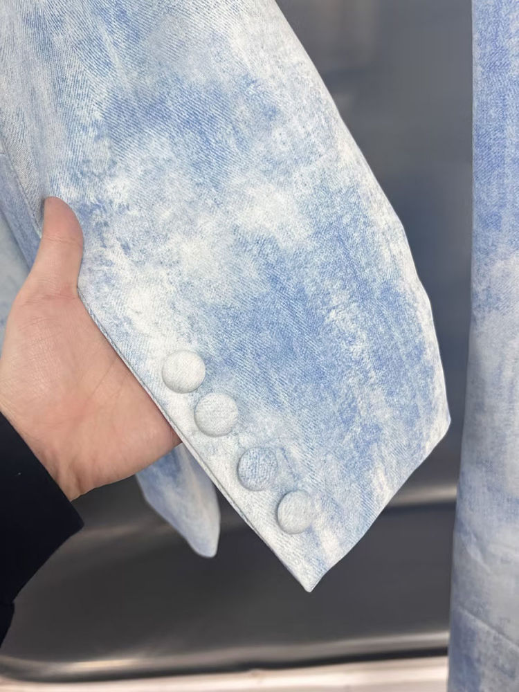 TWOTWINSTYLE Lapel Spliced Single Breasted Blue and white Tie Dye Fashion Two Piece Set
