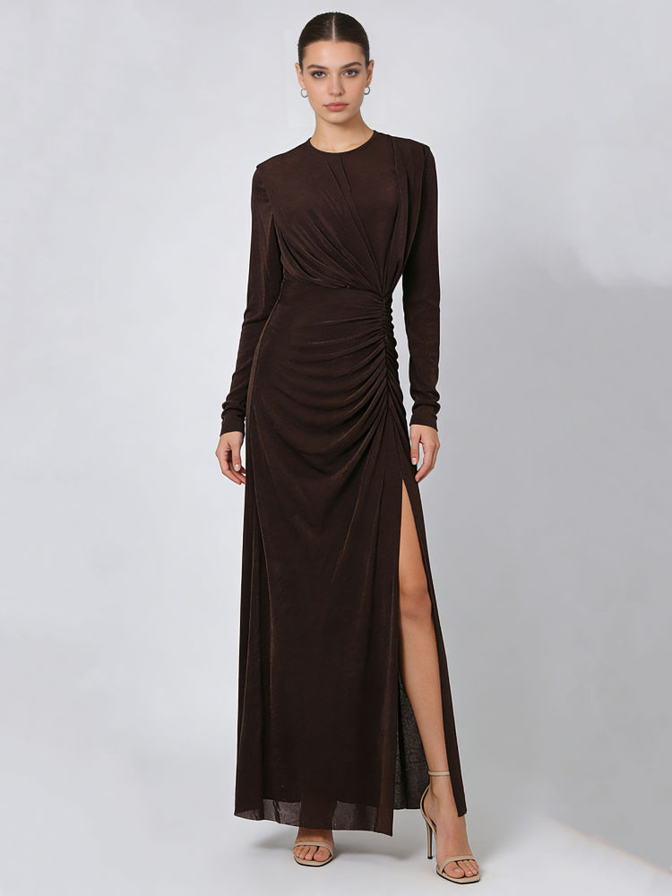 TWOTWINSTYLE Long Sleeve Side Split High Waist Vintage Dress