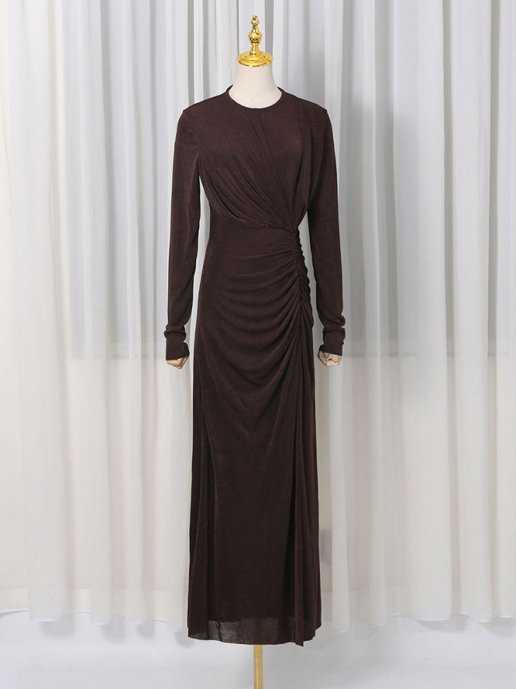 TWOTWINSTYLE Long Sleeve Side Split High Waist Vintage Dress