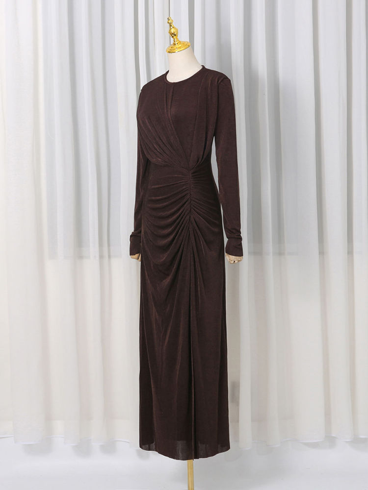 TWOTWINSTYLE Long Sleeve Side Split High Waist Vintage Dress