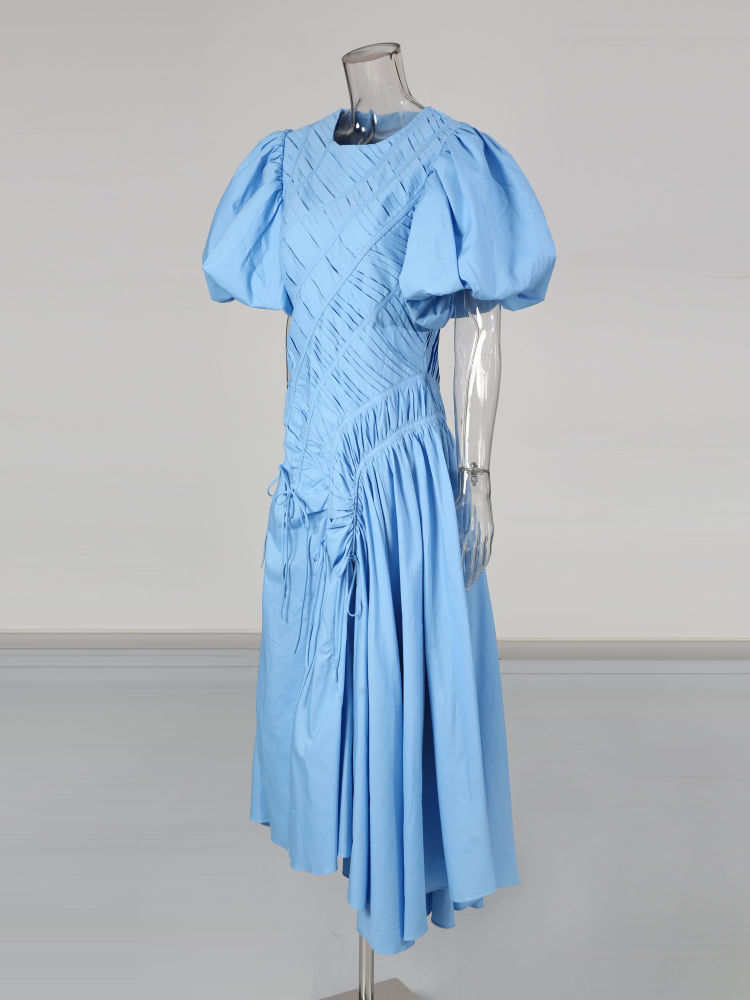 TWOTWINSTYLE Round Neck Puff Sleeve Designer Dress