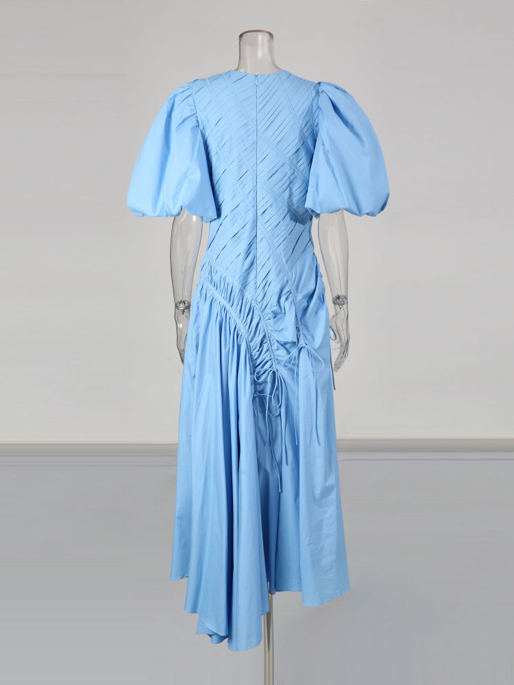 TWOTWINSTYLE Round Neck Puff Sleeve Designer Dress