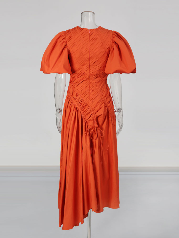 TWOTWINSTYLE Round Neck Puff Sleeve Designer Dress