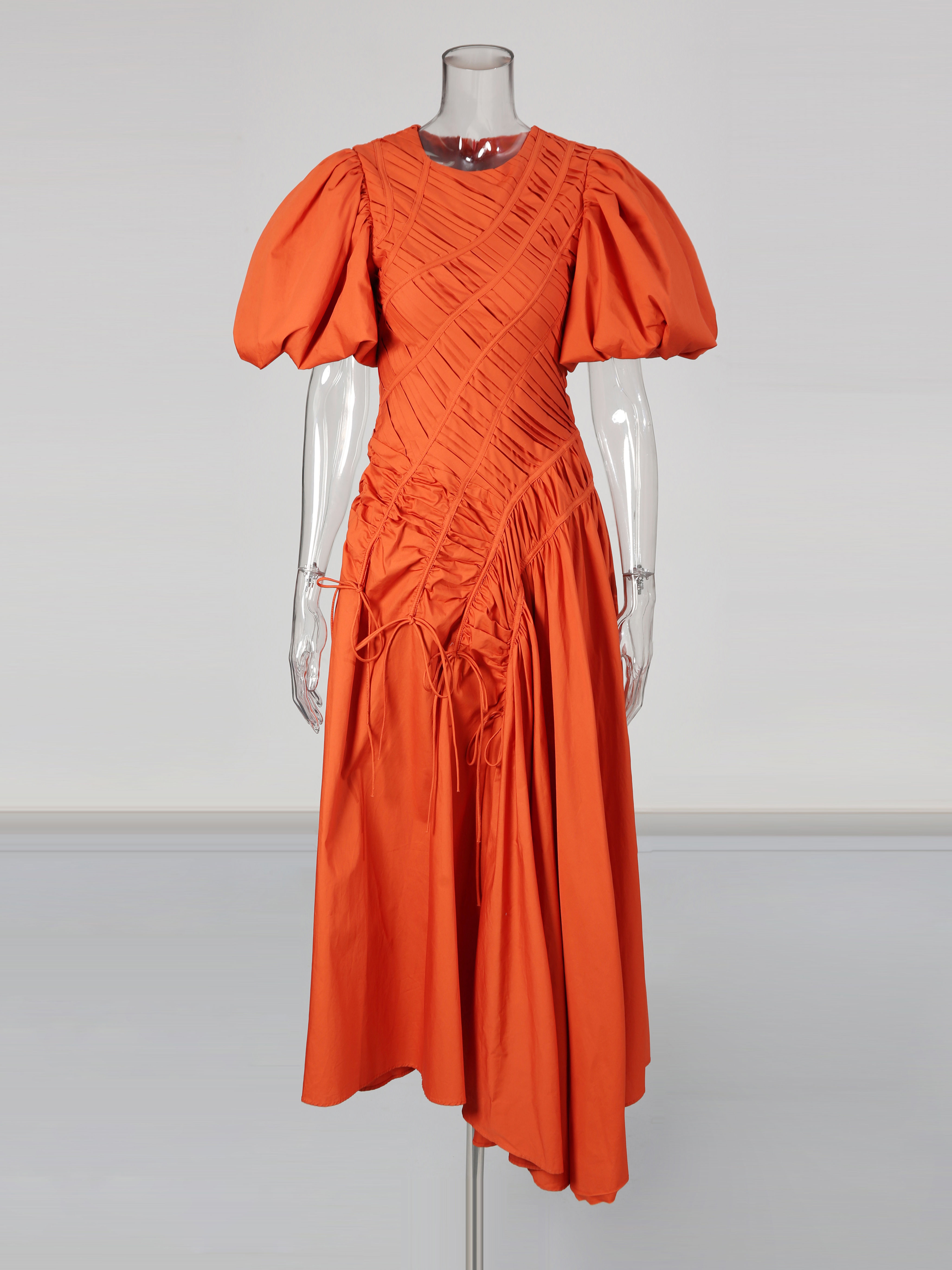 TWOTWINSTYLE Round Neck Puff Sleeve Designer Dress
