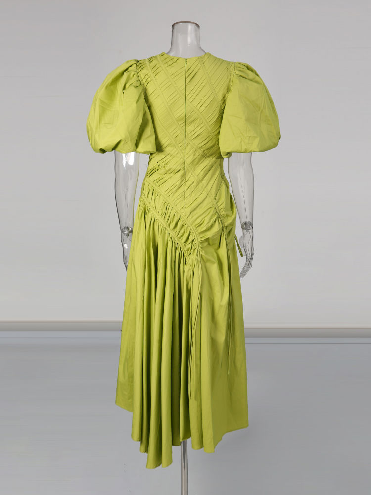 TWOTWINSTYLE Round Neck Puff Sleeve Designer Dress