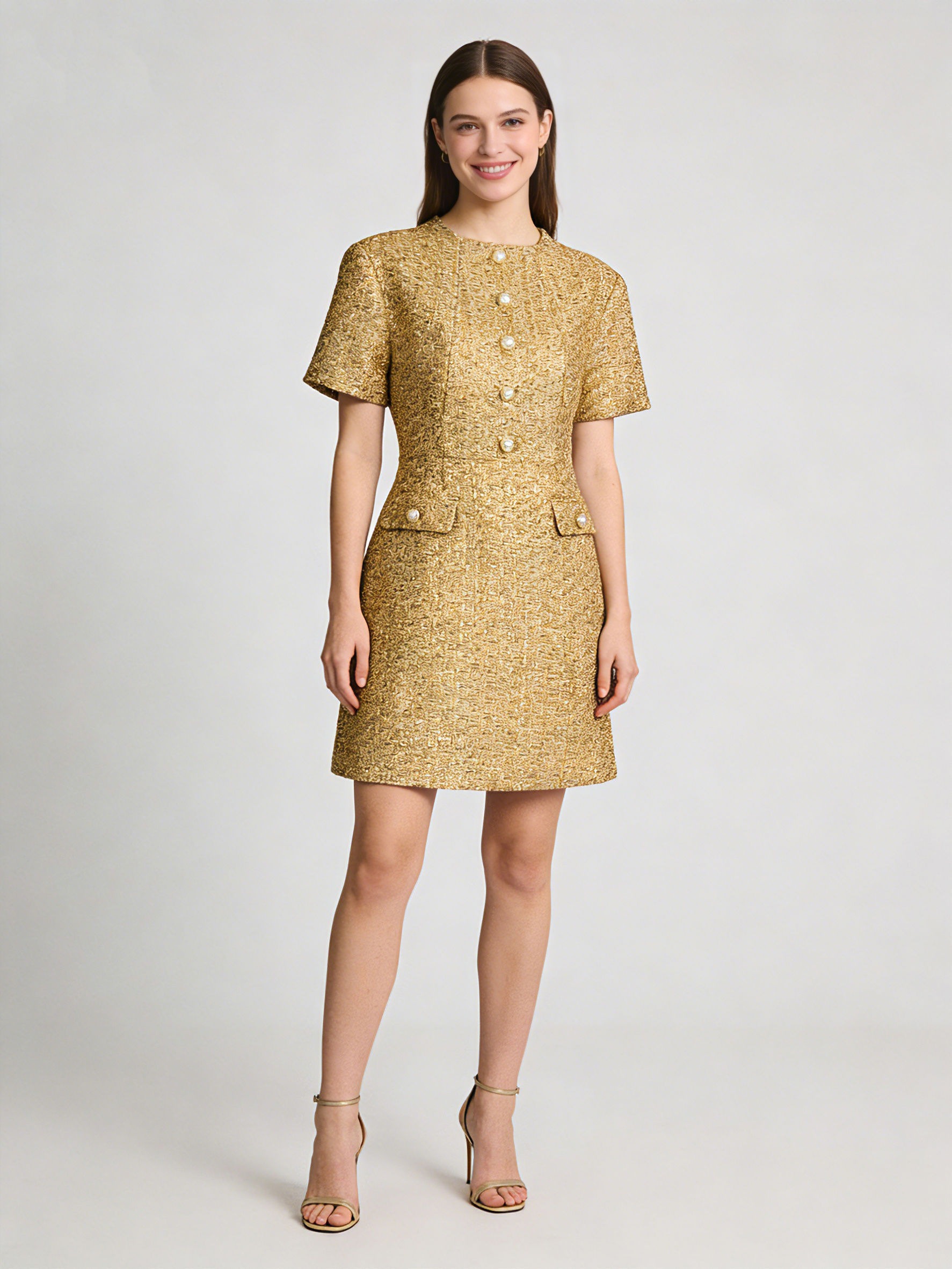 TWOTWINSTYLE Round Neck Spliced Sequins Tunic Fashion Dress