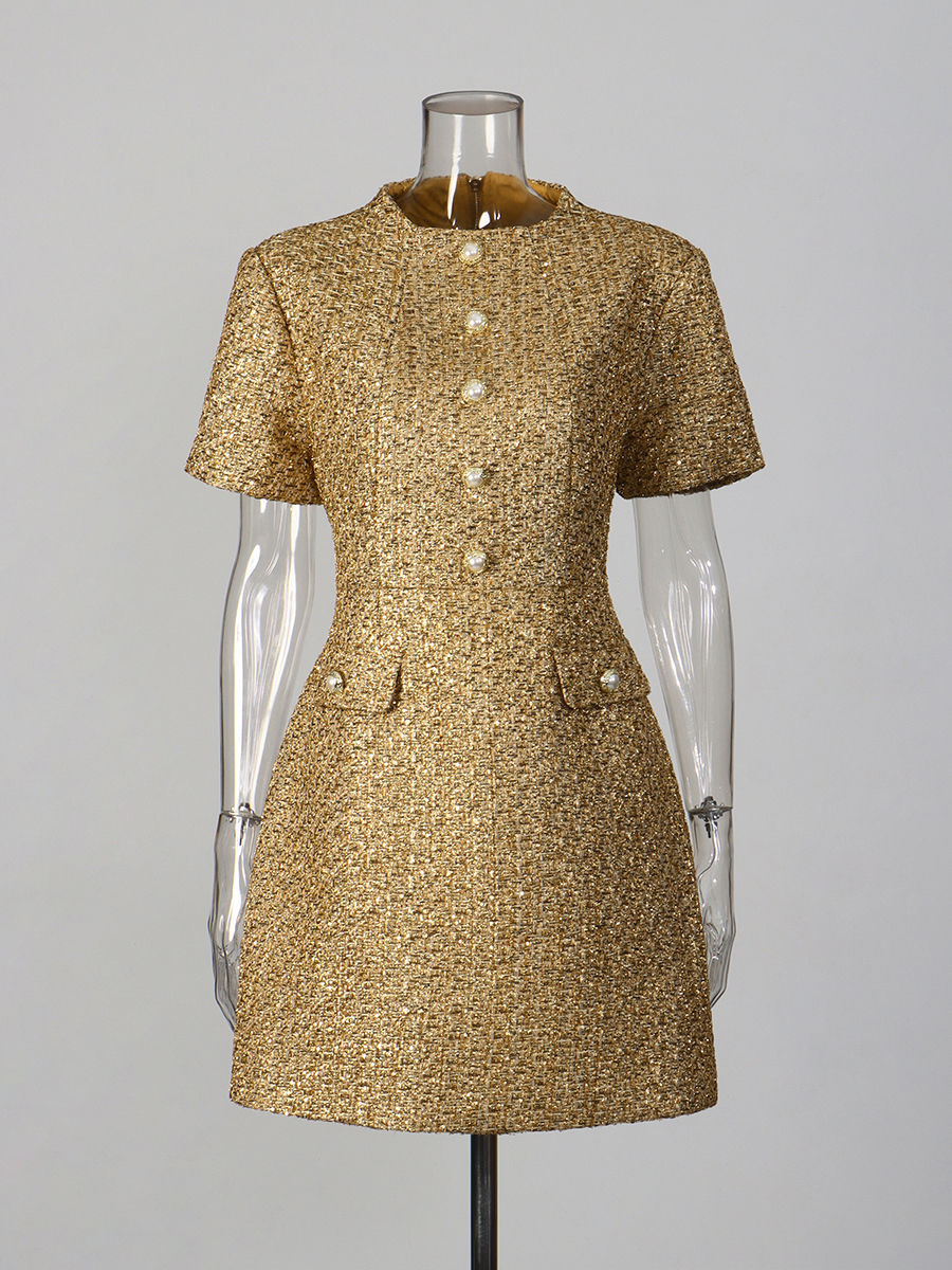 TWOTWINSTYLE Round Neck Spliced Sequins Tunic Fashion Dress