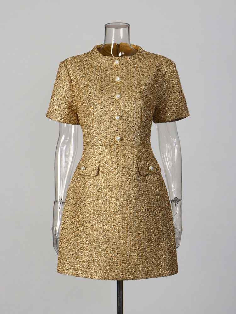 TWOTWINSTYLE Round Neck Spliced Sequins Tunic Fashion Dress