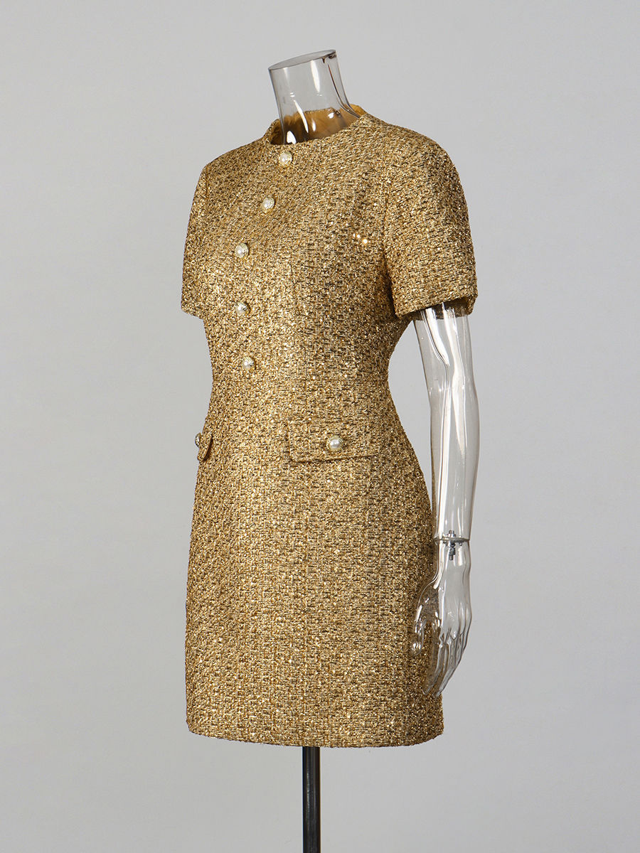 TWOTWINSTYLE Round Neck Spliced Sequins Tunic Fashion Dress