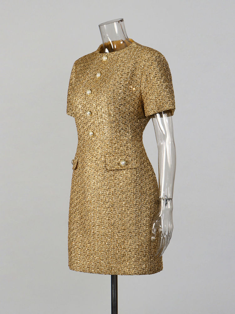 TWOTWINSTYLE Round Neck Spliced Sequins Tunic Fashion Dress