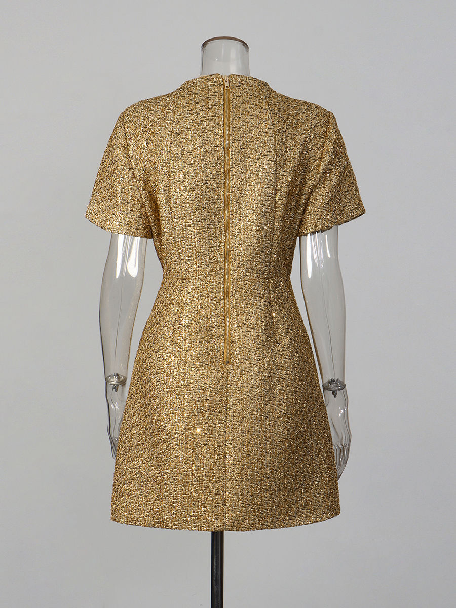 TWOTWINSTYLE Round Neck Spliced Sequins Tunic Fashion Dress