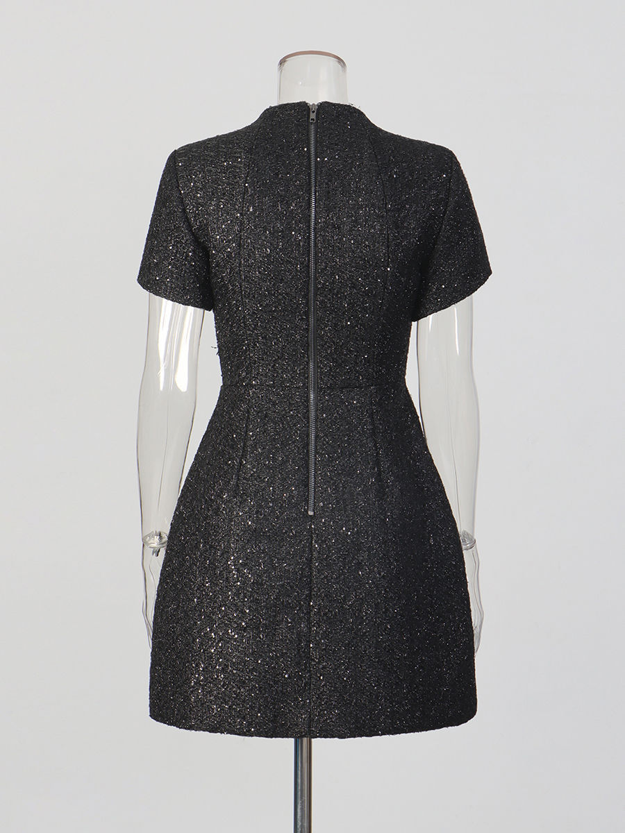 TWOTWINSTYLE Round Neck Spliced Sequins Tunic Fashion Dress