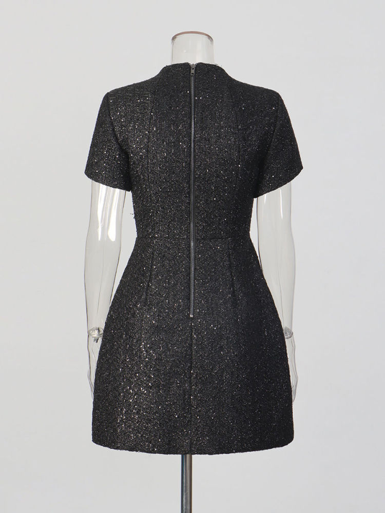 TWOTWINSTYLE Round Neck Spliced Sequins Tunic Fashion Dress