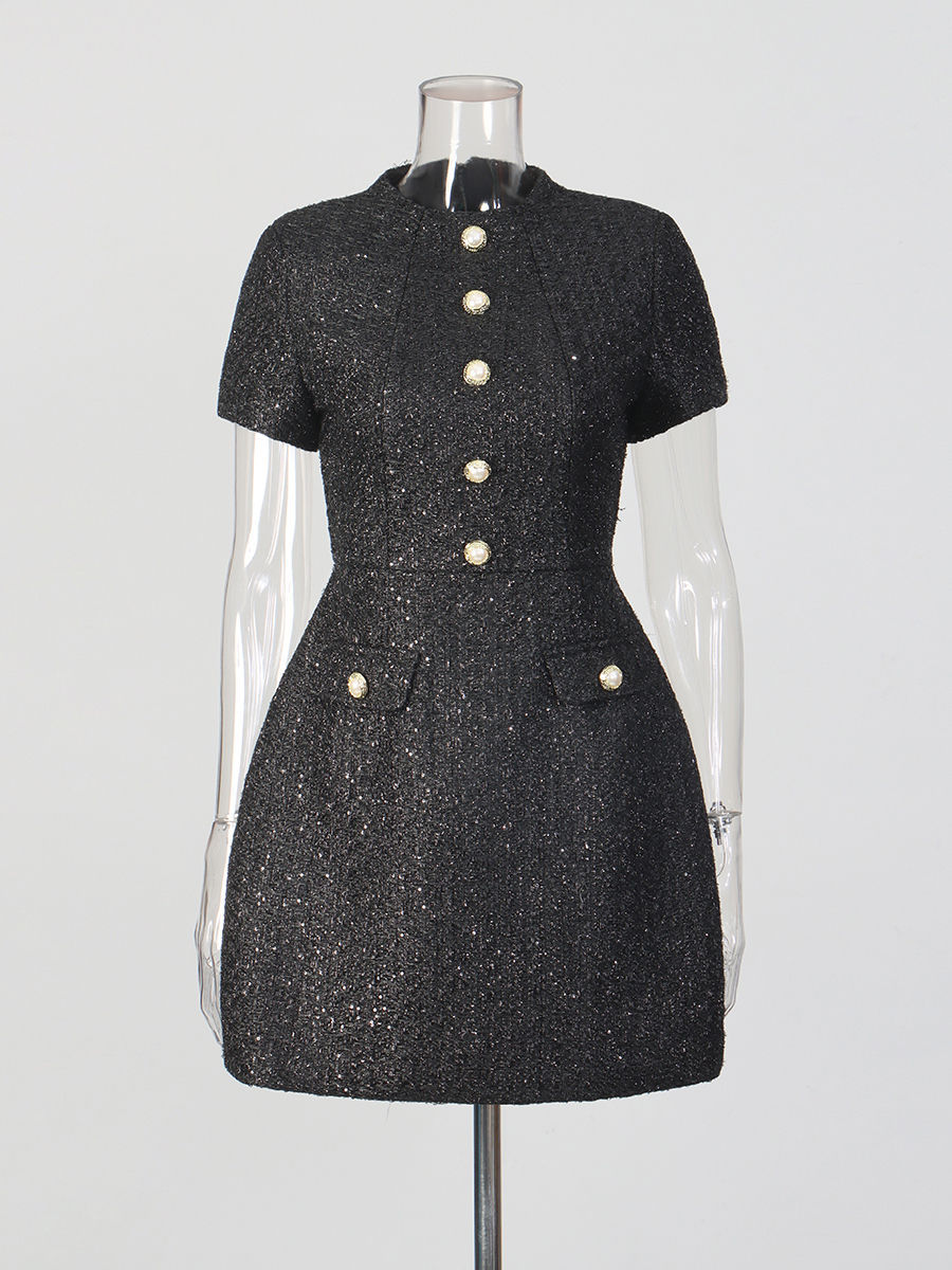 TWOTWINSTYLE Round Neck Spliced Sequins Tunic Fashion Dress
