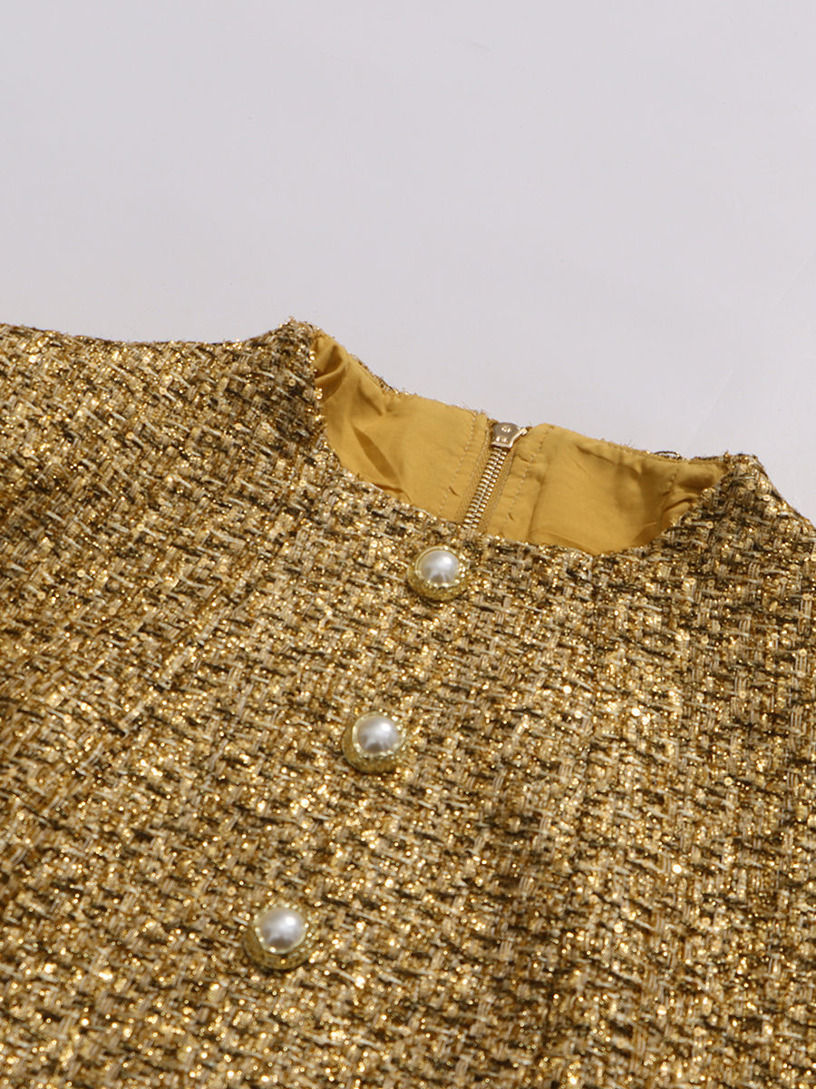 TWOTWINSTYLE Round Neck Spliced Sequins Tunic Fashion Dress