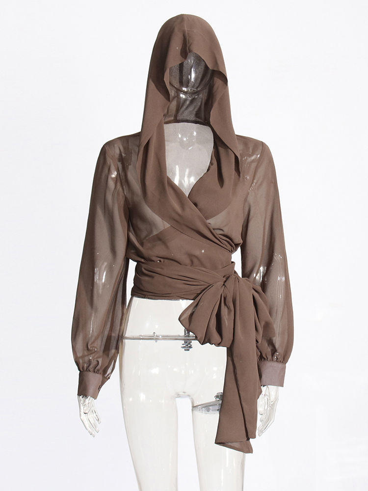 TWOTWINSTYLE Solid Patchwork Hooded Tunic Fashion Shirt
