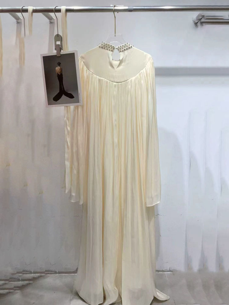 TWOTWINSTYLE Solid Round Neck Long Sleeve Vintage Dress