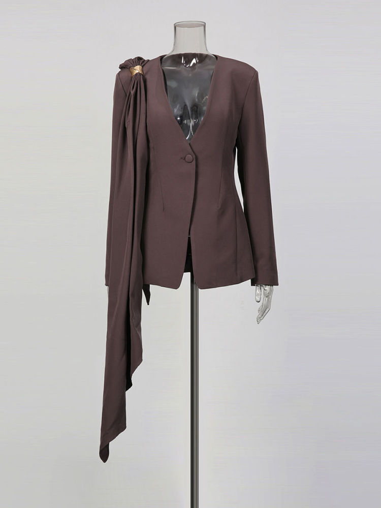 TWOTWINSTYLE V Neck Spliced Lace Up Tunic Chic Blazers