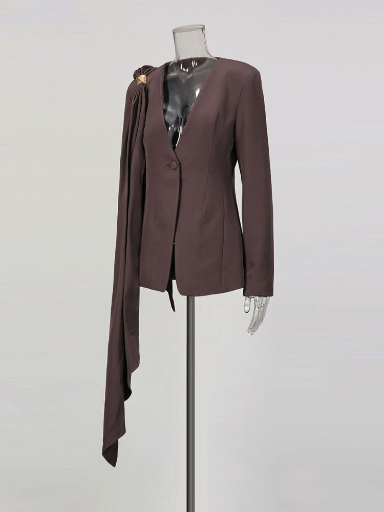 TWOTWINSTYLE V Neck Spliced Lace Up Tunic Chic Blazers