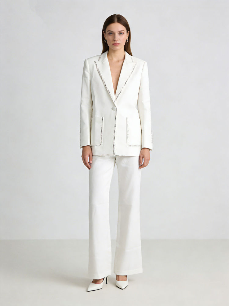 TWOTWINSTYLE Solid Lapel Loose Patchwork Metal Chic Two Piece Set