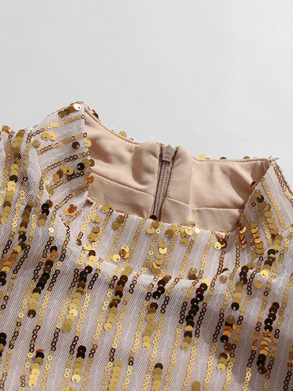 TWOTWINSTYLE Stand Collar Spliced Sequins Slimming Elegant Dress