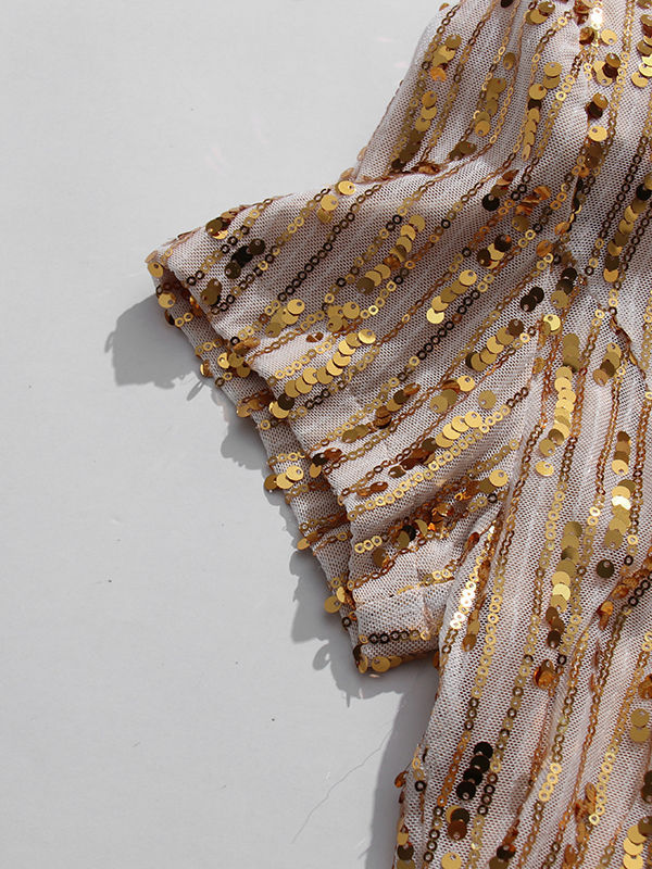 TWOTWINSTYLE Stand Collar Spliced Sequins Slimming Elegant Dress