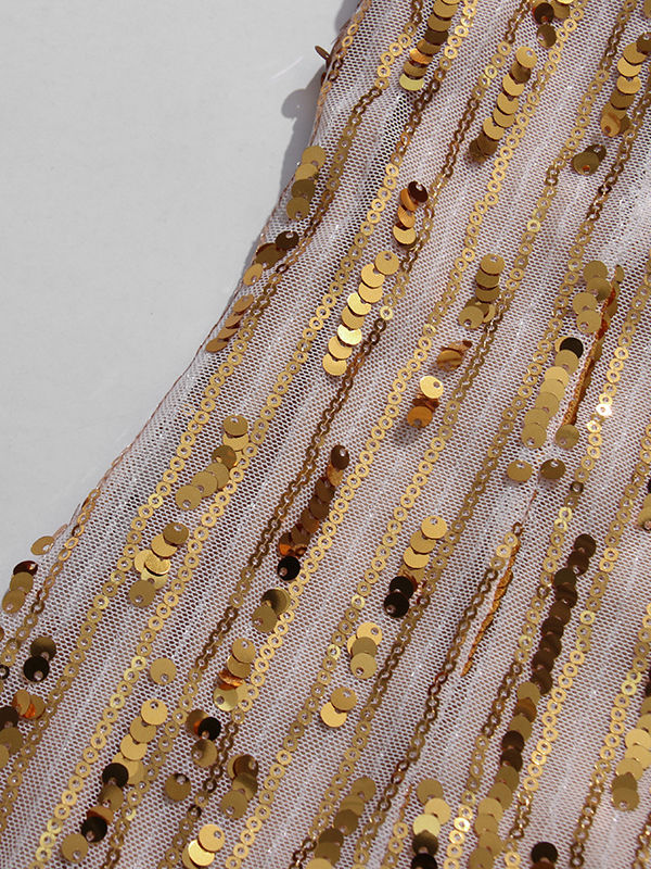 TWOTWINSTYLE Stand Collar Spliced Sequins Slimming Elegant Dress