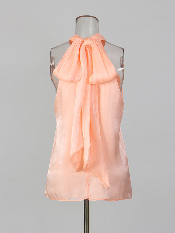TWOTWINSTYLE Solid Sleeveless Spliced Bowknot Chic Shirt