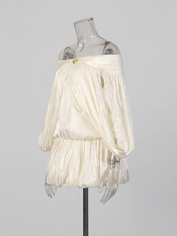 TWOTWINSTYLE Off Shoulder Patchwork Metal Tunic Dress