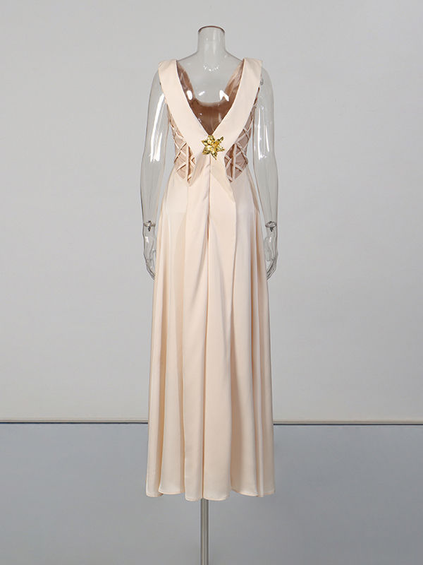 TWOTWINSTYLE Draped Neckline Sleeveless Hollow Out Straps Fashion Dress