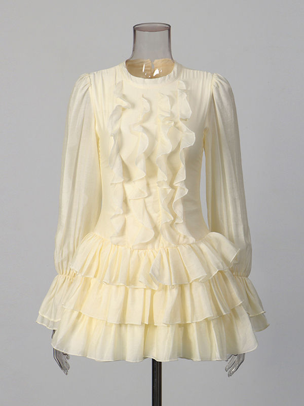 TWOTWINSTYLE Solid Tunic Stand Collar Chic Mini Dress