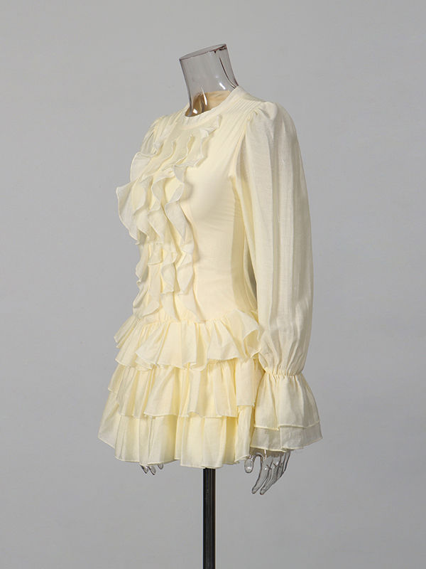 TWOTWINSTYLE Solid Tunic Stand Collar Chic Mini Dress
