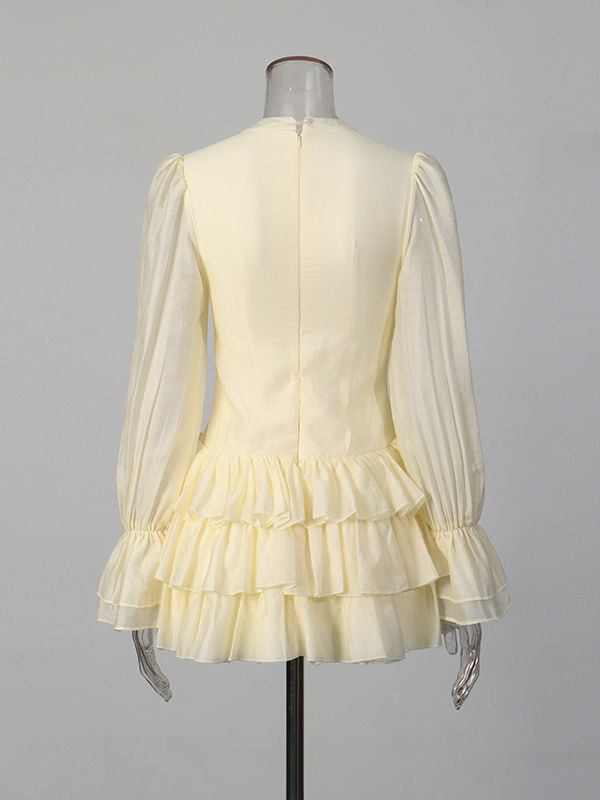 TWOTWINSTYLE Solid Tunic Stand Collar Chic Mini Dress