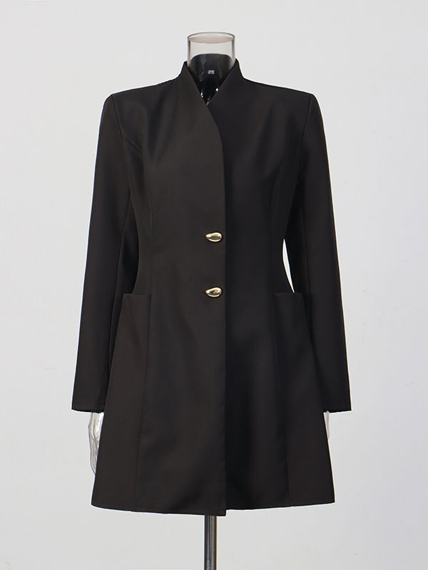TWOTWINSTYLE Stand Collar Tunic Spliced Metal Btton Mini Dress