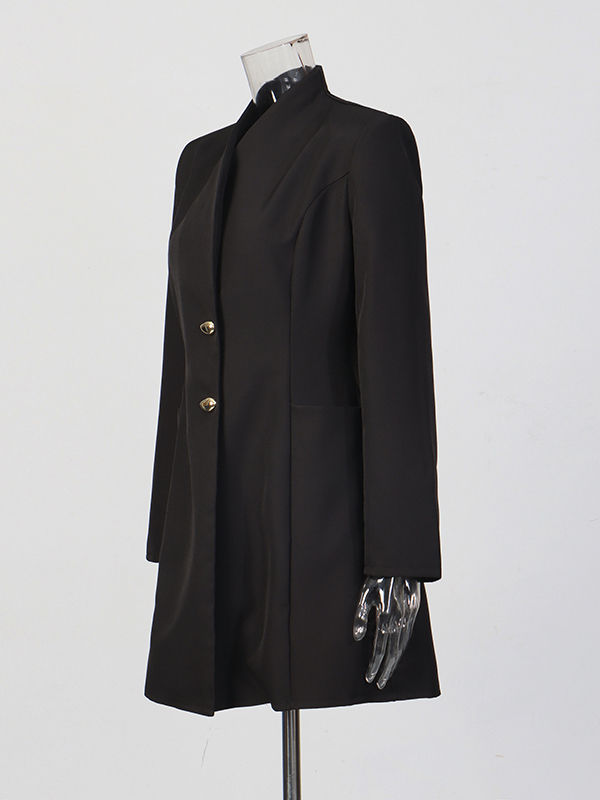 TWOTWINSTYLE Stand Collar Tunic Spliced Metal Btton Mini Dress