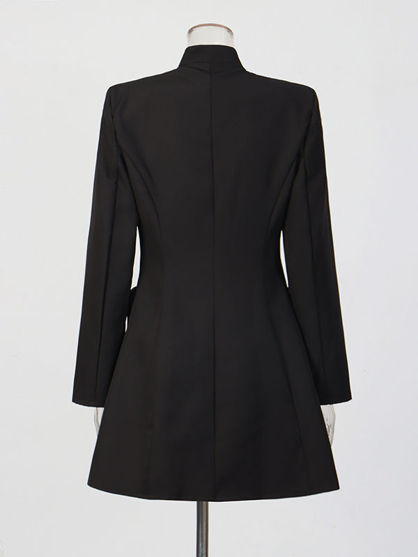 TWOTWINSTYLE Stand Collar Tunic Spliced Metal Btton Mini Dress