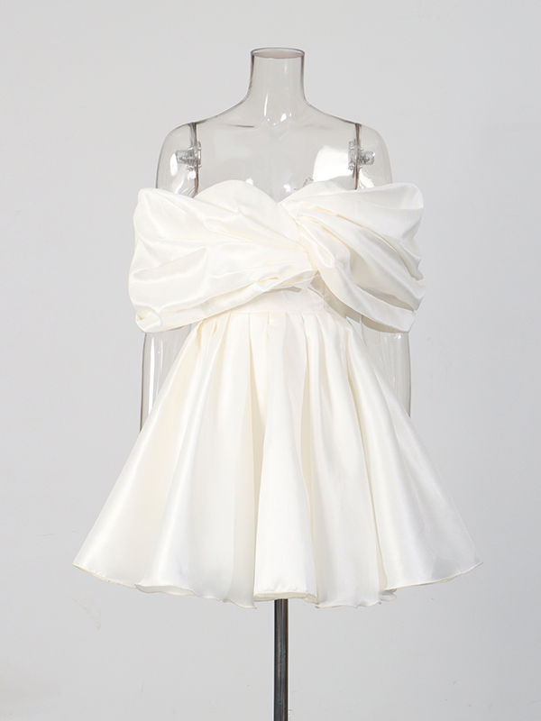 TWOTWINSTYLE Off Shoulder High Waist Patchwork Pleated Fashion Dress