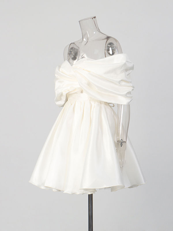 TWOTWINSTYLE Off Shoulder High Waist Patchwork Pleated Fashion Dress